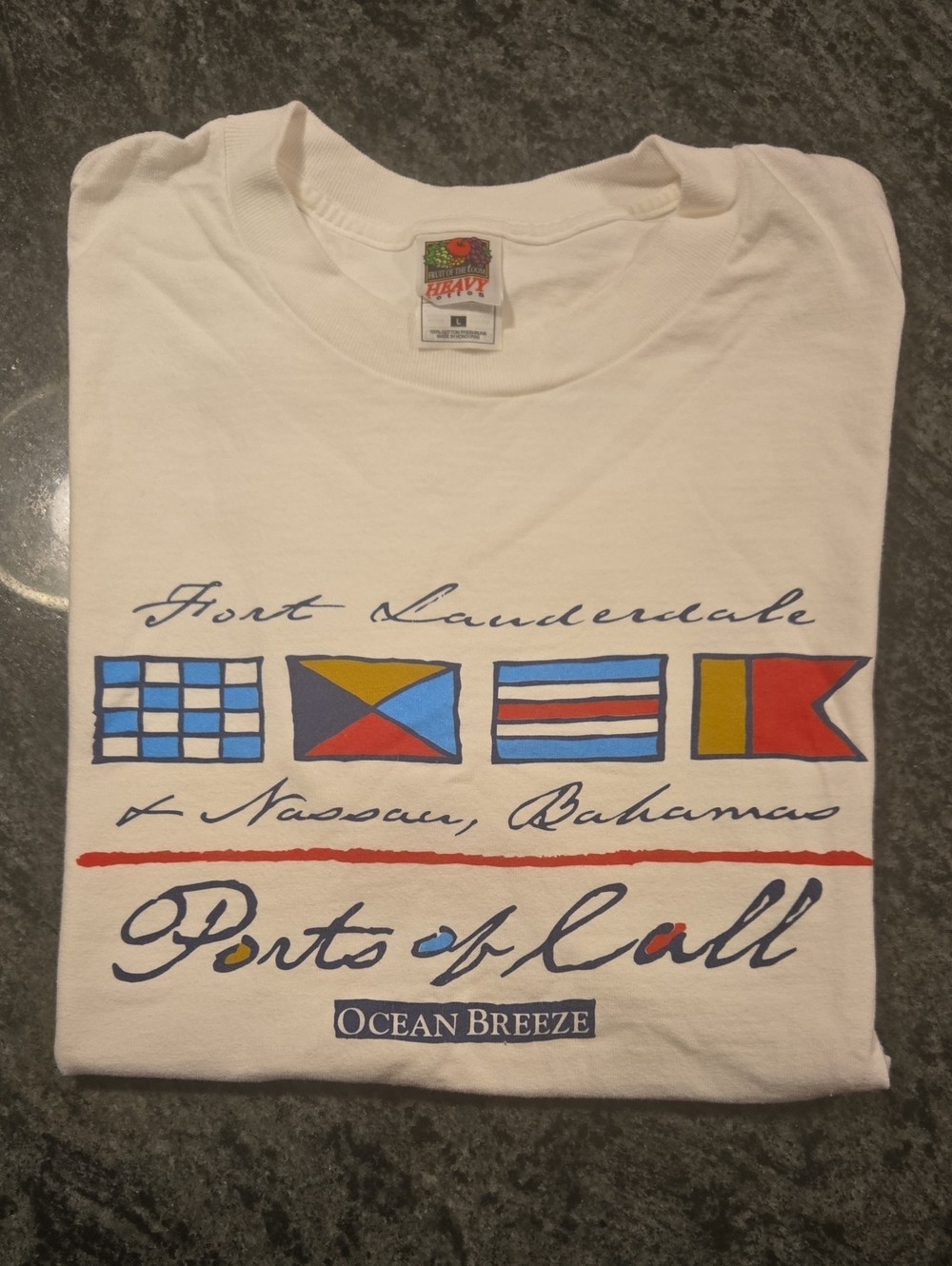 Fruit of the Loom White Graphic Tee with Nautical Flags